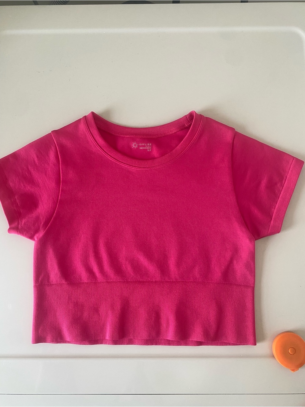 aerie Bright Pink Short Sleeve Crop Top - Picture 2 of 7